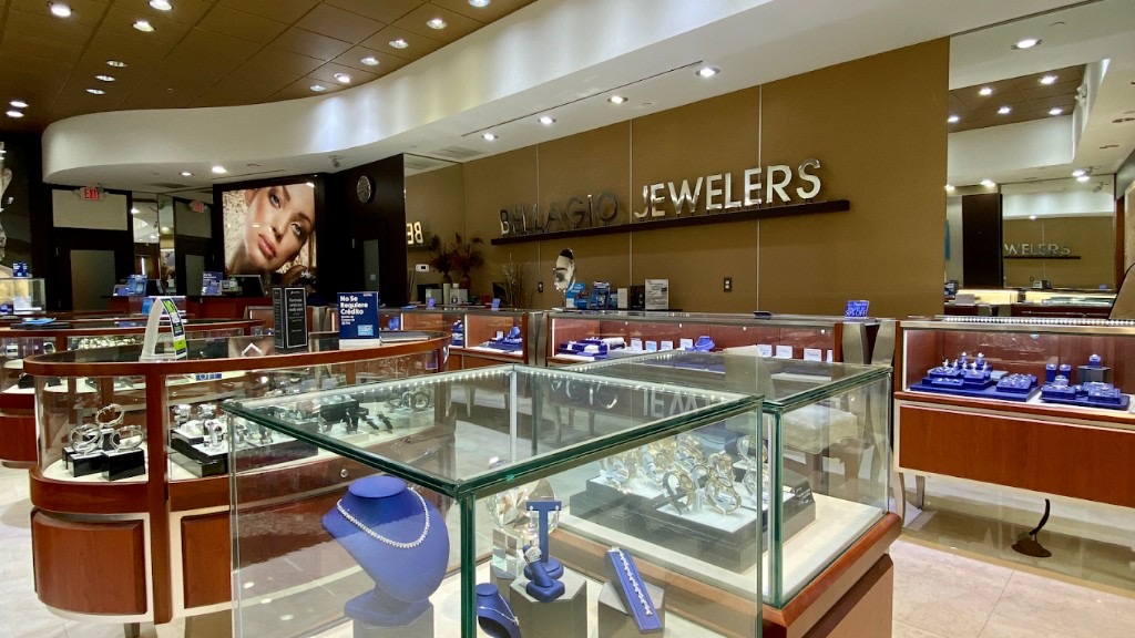 Jewelry displays inside Bellagio Jewelers at the Florida Mall